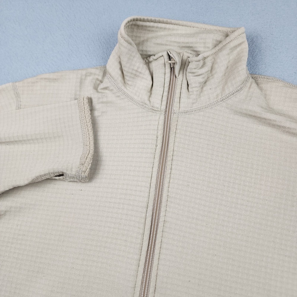 Polartec Pullover Mens Medium Beige Grid Fleece 1/4 Zip Lightweight Thermal Top